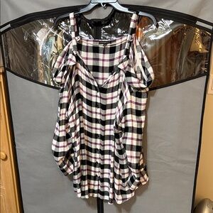 Lane Bryant Plaid Off Shoulder Blouse - Plaid Black, White, Pink